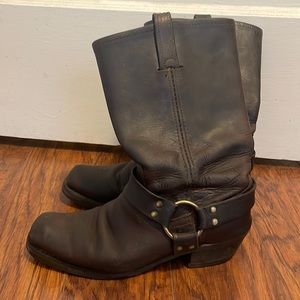 Classic Frye harness boots in brown.